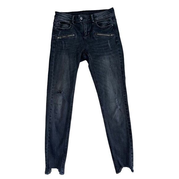 Zara Basic Denim Black Distressed Skinny Jeans 4 - Picture 1 of 10